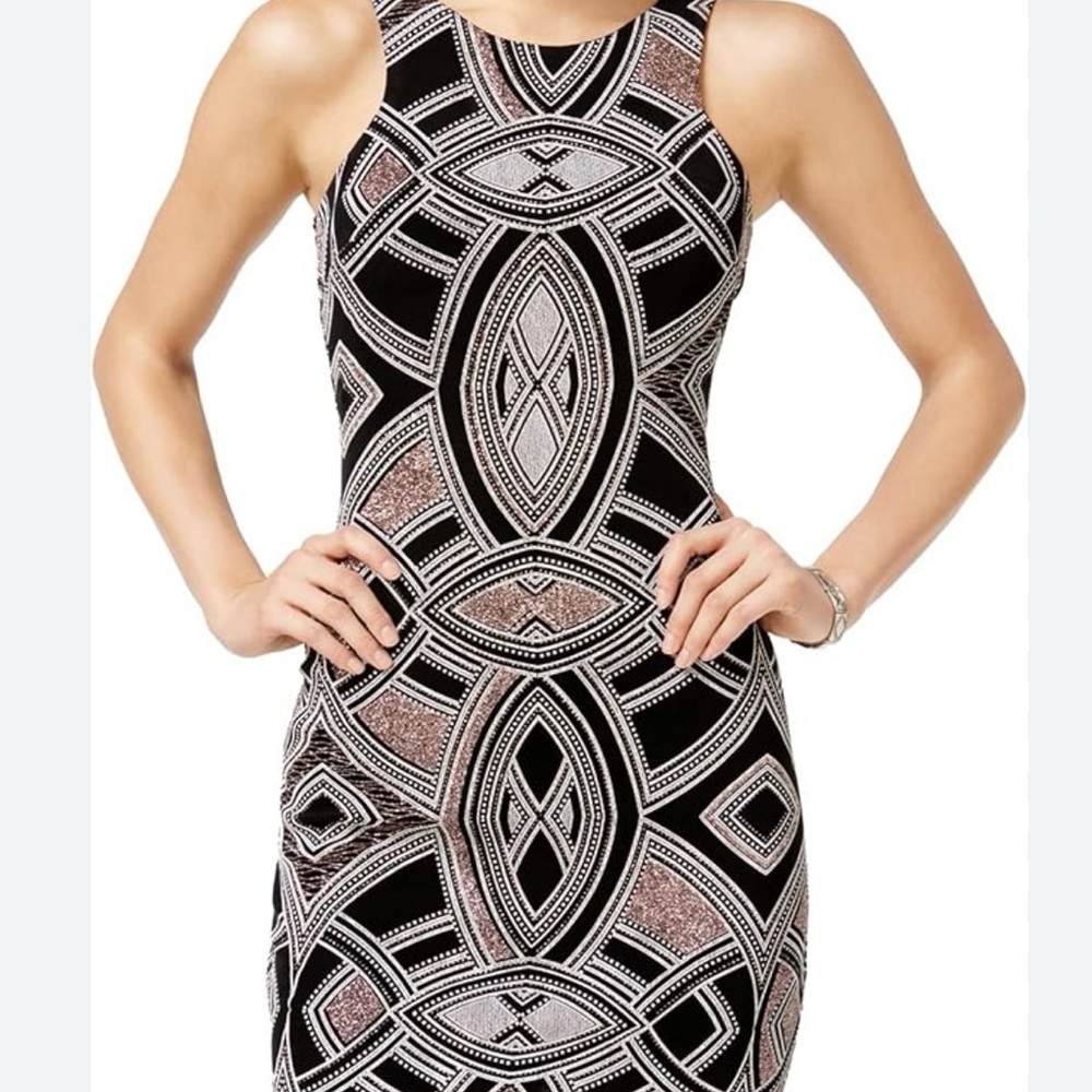 Speechless Cocktail Dress Geometric Black, Copper and White. Size 1.
